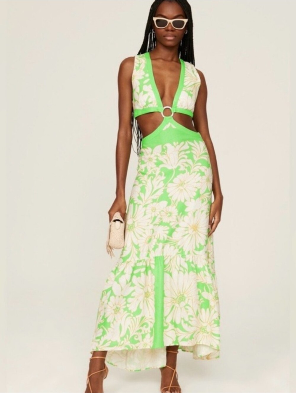 Sandro Ludmila Lime Green and White Floral Cutout Dress Size 36/Small